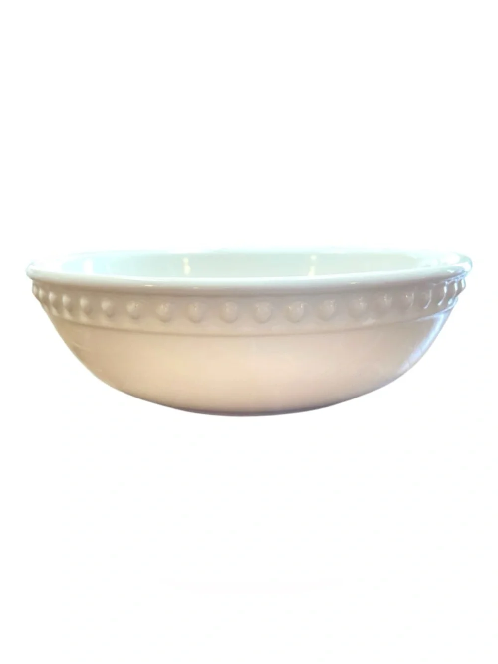 White Beaded Rim Serving Bowl 8” Made In Portugal NWT